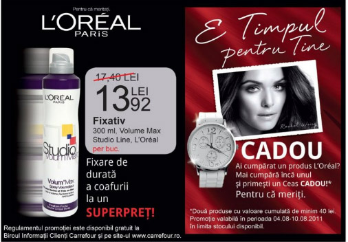 Promotie L'Oreal Paris in Carrefour - cadou ceas alb de dama - august 2011