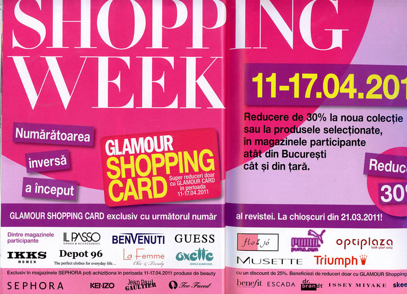 Promo Glamour Shopping Card ~~ valabil in saptamana 11-17.04.2011 ~~ disponibil in revista Glamour editia de Aprilie 2011