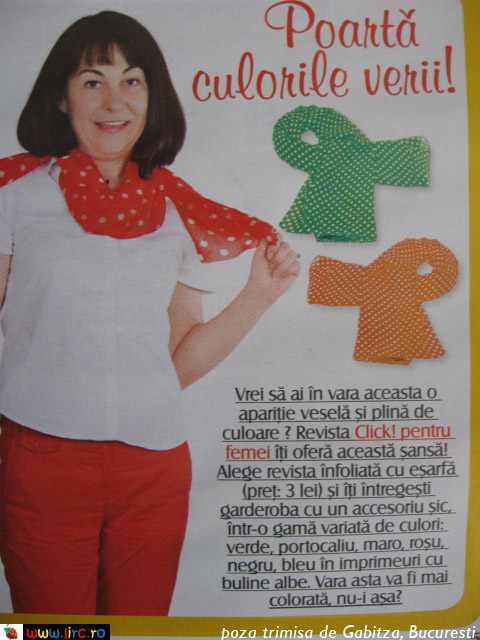 Promo pentru esarfele cadou impreuna cu revista Click! pentru femei din 27 Mai 2011