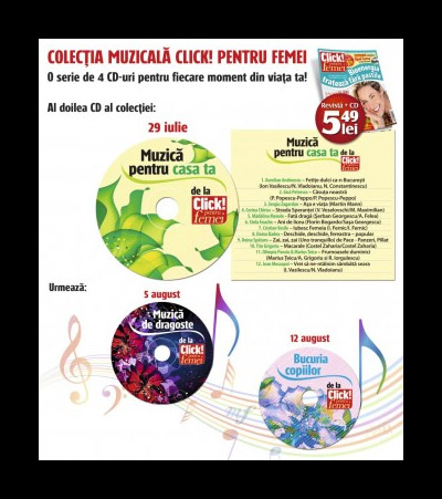 Colectia de 4 CD-uri cu muzica romaneasca pentru fiecare moment din viaţa ta ~~ CD 2 MUZICA PENTRU CASA TA ~~ impreuna cu Click! pentru femei din 29 Iulie 2011