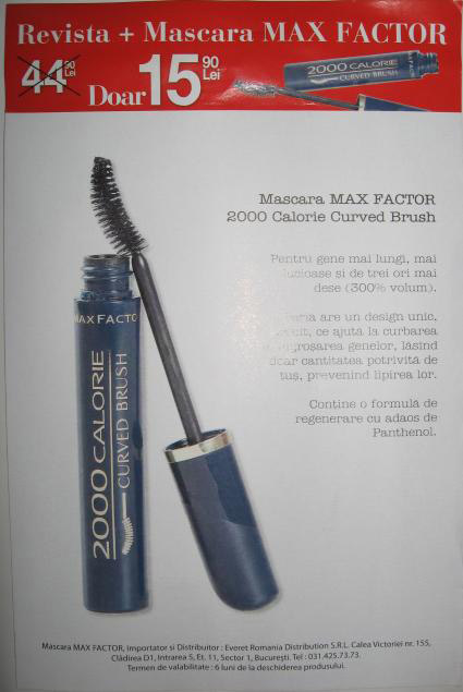 Promo Mascara Max Factor 2000 Calorie Curved Brush ~~ cadoul Beau Monde Style ~~ Septembrie 2011