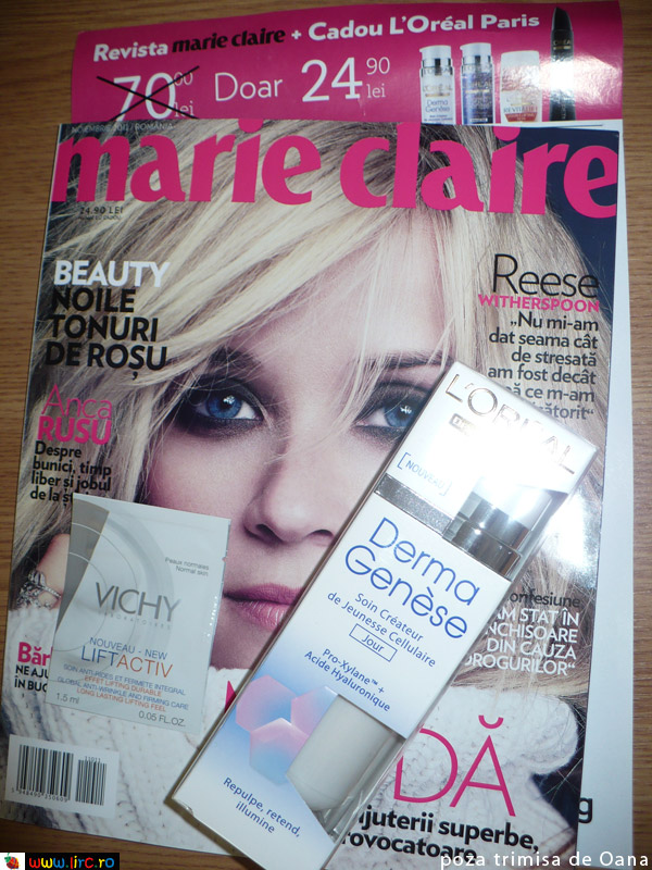 Marie Claire ~~ Cadou: crema de fata L\'Oreal Paris Derma Genese ~~ Noiembrie 2011 ~~ Pret: 24,90 lei