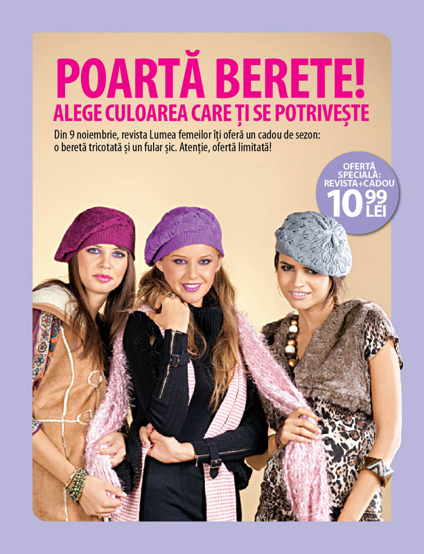 Bereta crosetata sau fular ~~ impreuna cu Lumea Femeilor din 9 Noiembrie 2011 ~~ Pret: 11 lei