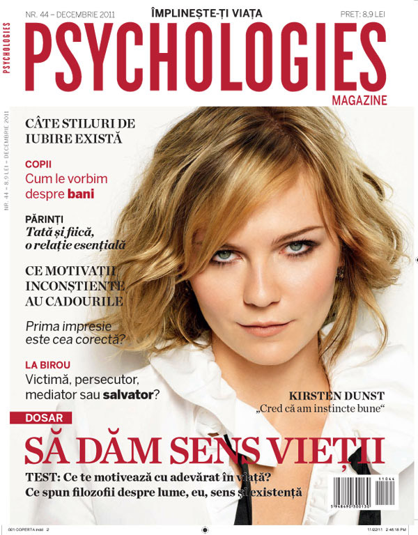 Psychologies Romania ~~ Cover girl: Kirsten Dunst ~~ Decembrie 2011