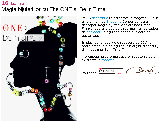 Eveniment THE ONE ~~ Magia bijuteriilor cu The One si Be in Time ~~ Bucuresti, 16 Decembrie 2011