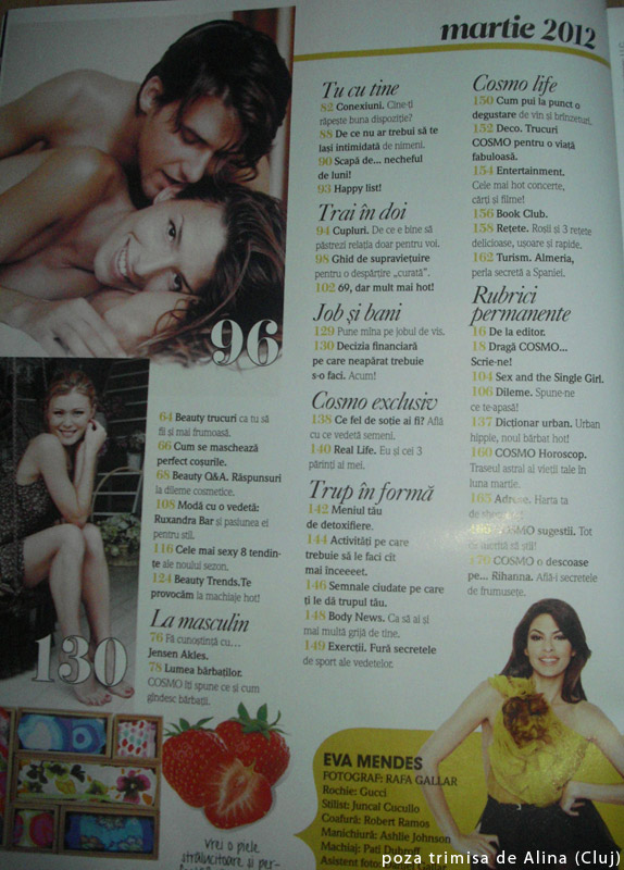 Cuprinsul editiei de Martie  2012 a revistei Cosmopolitan (pagina 2)