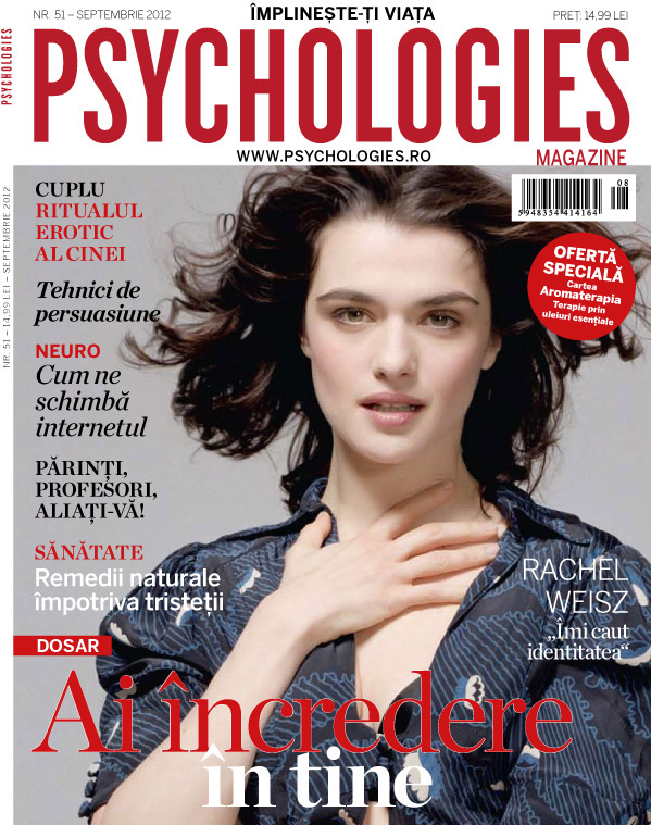 Psyhcologies Romania ~~ Cover girl: Rachel Weisz ~~ Septembrie 2012
