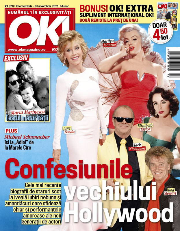 OK! Magazine Romania ~~ Cover story: Confesiunile vechiului Hollywood ~~ 19 Octombrie 2012