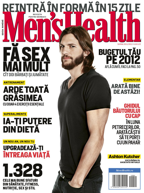 Men\'s Health Romania ~~ Cover man: Ashton Kutcher ~~ Decembrie 2011 - Februarie 2012 ~~ Pret: 9,90 lei