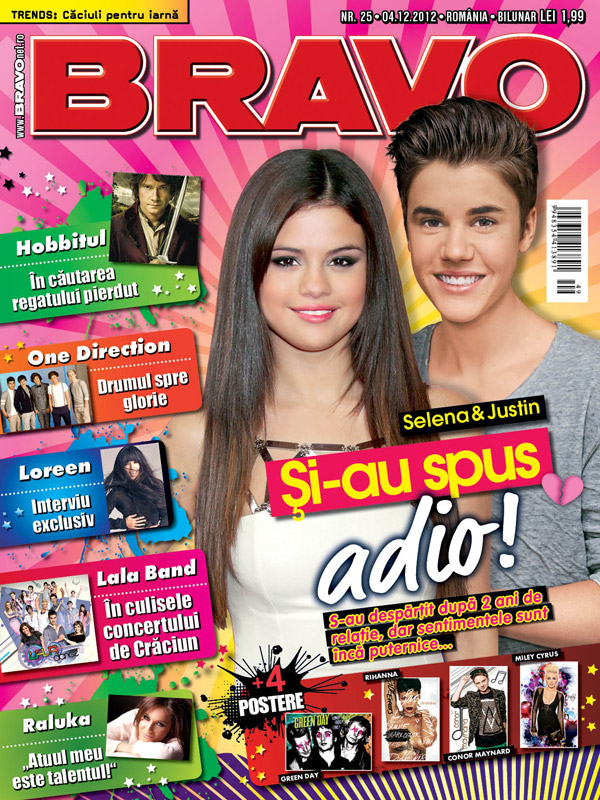Bravo ~~ Coperta: Selena Gomez si Justin Bieber ~~ 4 Decembrie 2012