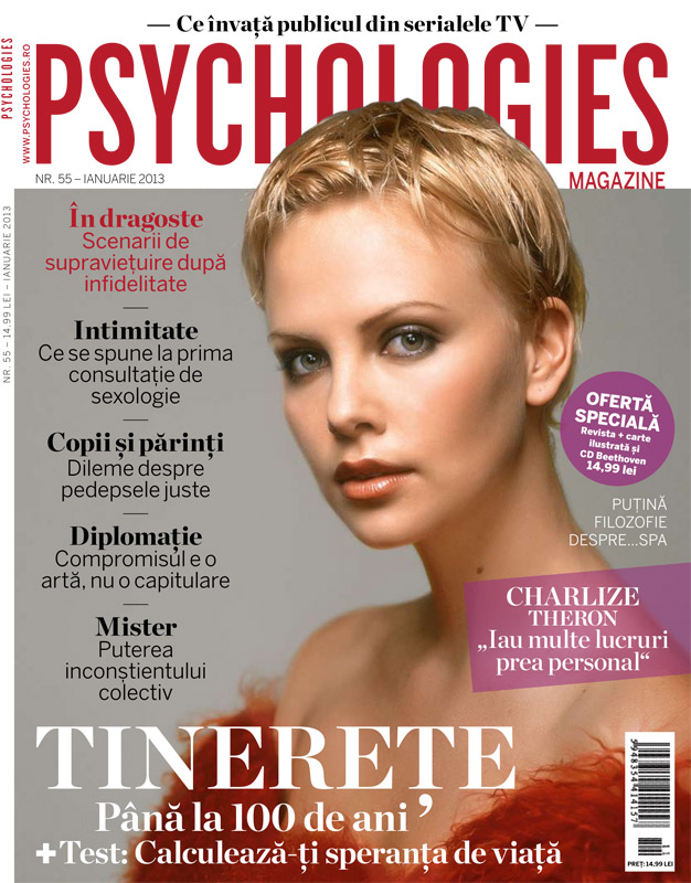 Psychologies Romania ~~ Cover girl: Charlize Theron ~~ Ianuarie 2013