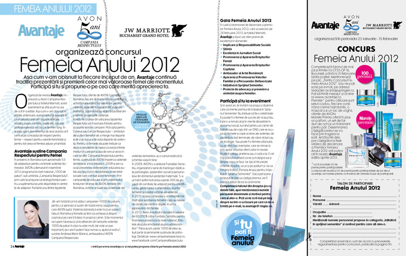 Campania FEMEIA ANULUI 2012 ~~ Organizatori: Avantaje si Avon ~~ Bucuresti, 26 Februarie 2013