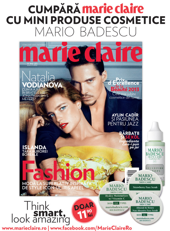 Promo pentru revista MARIE CLAIRE ROMANIA ~~ Cadou: mini-produs Mario Badescu ~~ Cover girl: Natalia Vadianova ~~ Februarie 2013 ~~ Pret pachet: 11,90 lei