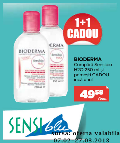 Oferta pentru apa micelara Bioderma Sensibio H2O din farmaciile Sensiblu ~~ valabila in perioada 7 Februarie - 27 Martie 2013