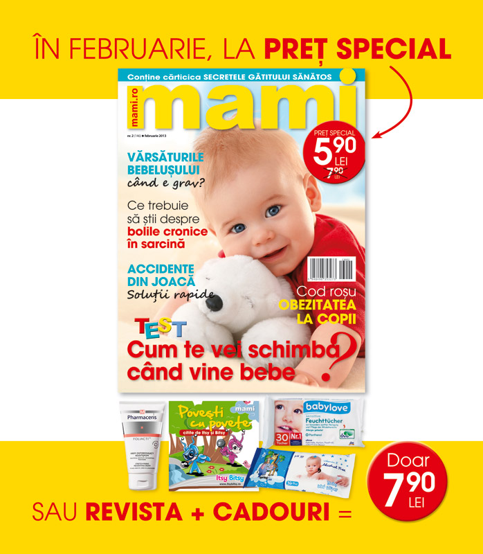 Revista MAMI ~~ Cadou: produse de ingrijire sau un CD cu povesti ~~ Februarie 2013 ~~ Pret pachet: 7,90 lei
