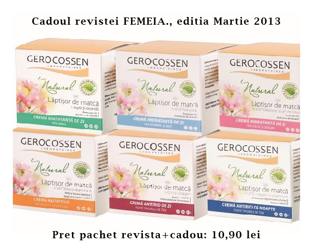 Creme de fata Gerocossen Natural cu laptisor de matca, cadoul revistei FEMEIA., editia Martie 2013 ~~ Pret pachet: 10,90 lei