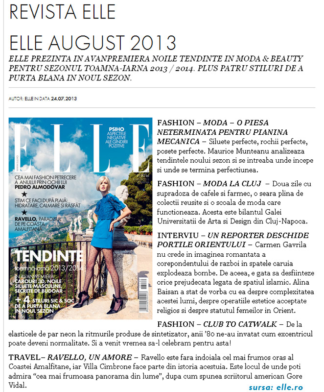 Promo pentru revista ELLE Romania, editia August 2013