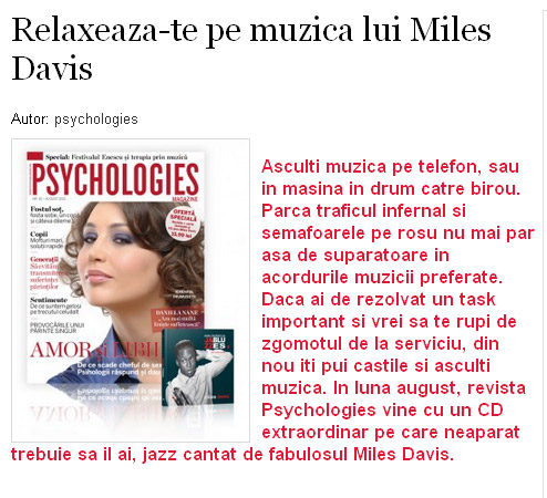 Promo pentru revista Psychologies Magazine Romania, editia August 2013