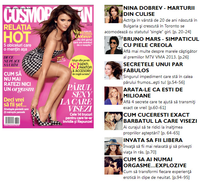 Promo pentru revista Cosmopolitan Romania, editia Octombrie 2013