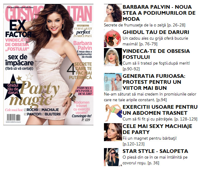Promo pentru editia de Decembrie 2013 a revistei Cosmopolitan Romania
