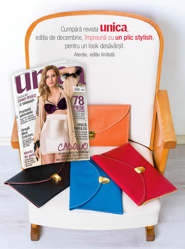 Promo pentru revista Unica, editia Decembrie 2013 ~~ Cadou: plic stylish colorat