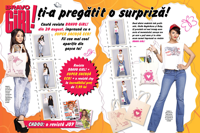 Promo pachet Bravo Girl + Revista JOY + sacosa eco cu imprimeu ~~ Pret: 8 lei ~~ 20 August 2013