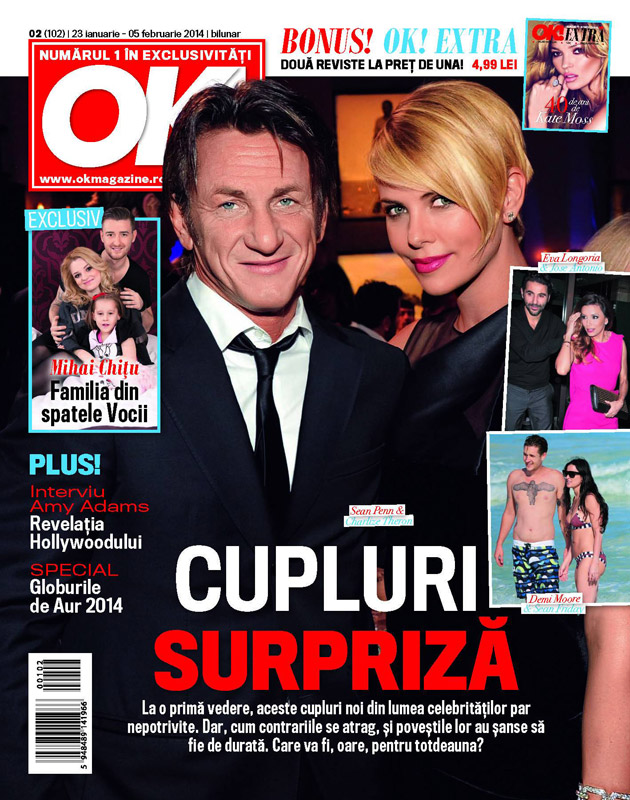 OK! Magazine Romania ~~ Coperta: Sean Penn si Charlize Theron ~~ 23 Ianuarie 2014