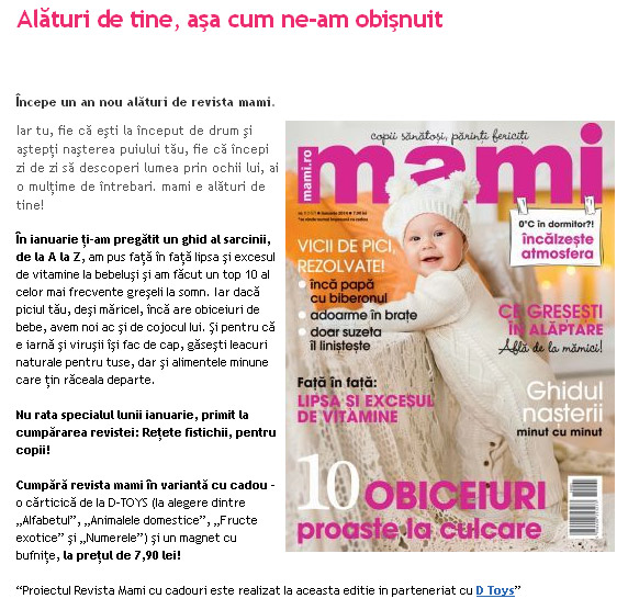 Promo pentru revista MAMI, editia Ianuarie 2014