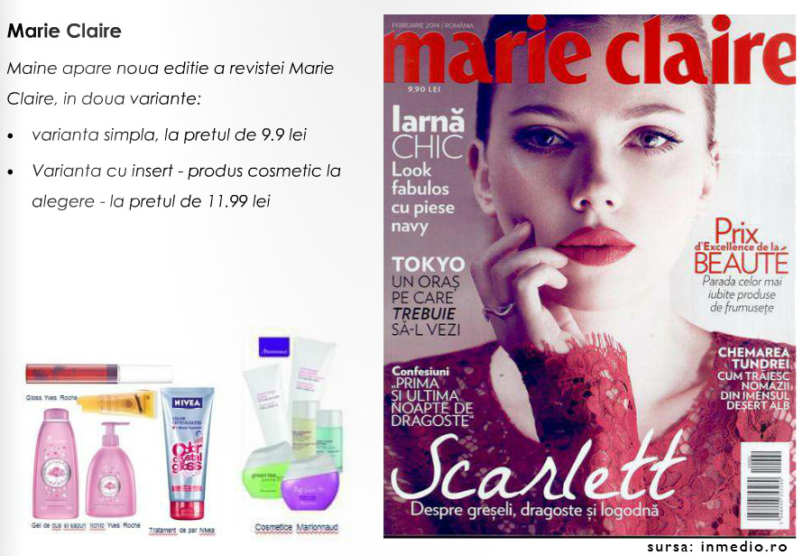 Promo pentru revista Marie Claire Romania, editia Februarie 2014