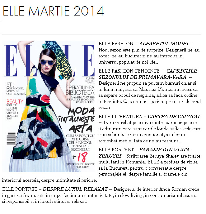 Promo pentru revista ELLE Romania, editia Martie 2014