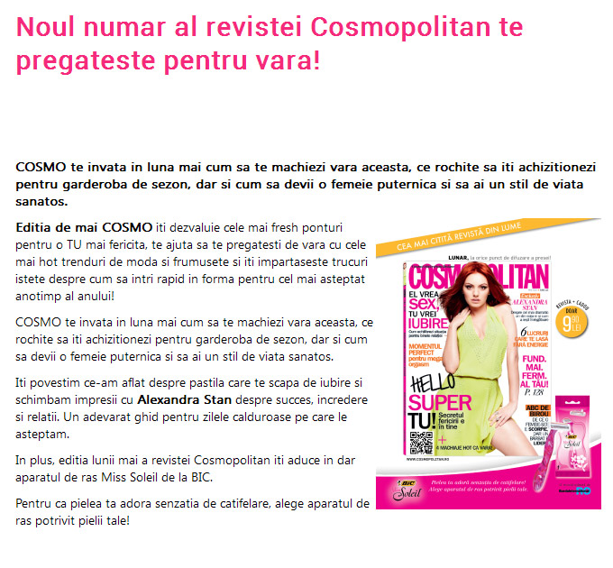 Promo pentru editia de Mai 2014 a revistei Cosmopolitan Romania