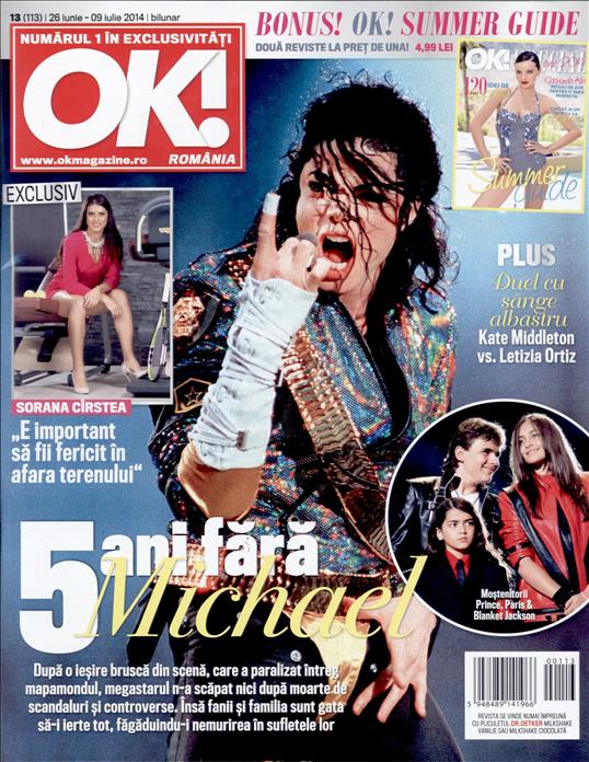 OK! Magazine Romania ~~ 5 ani de la moartea lui Michael Jackson ~~ Insert: Dr. Oetker Milkshake ~~ 26 Iunie 2014 ~~ Pret: 5 lei