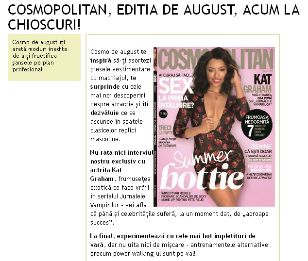 Promo-ul revistei Cosmopolitan Romania, editia de August 2014