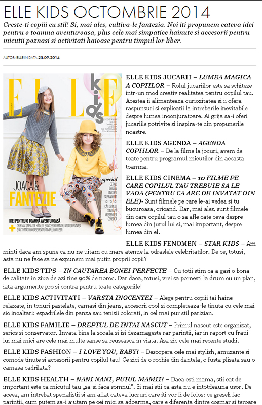 Promo pentru suplimentul ELLE Kids, editia de Septembrie 2014