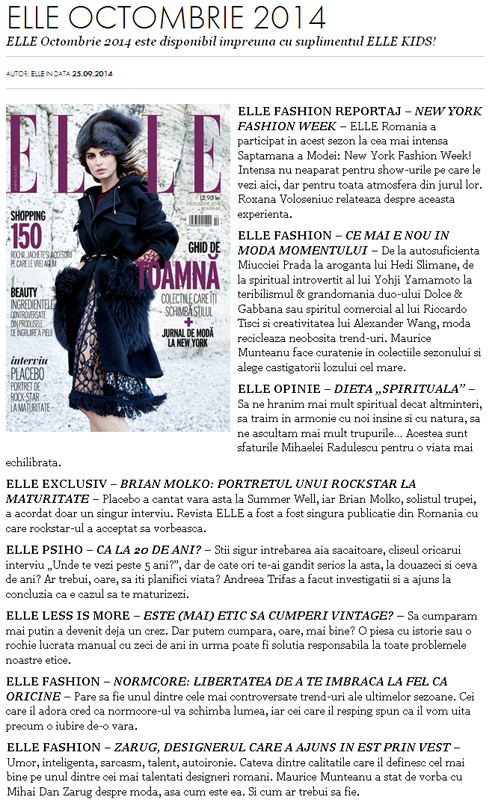 Promo pentru revista ELLE Romania, editia de Octombrie 2014