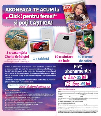 Oferta de abonament la revista CLICK PENTRU FEMEI, cu premii atractive si reduceri ~~ Decembrie 2014