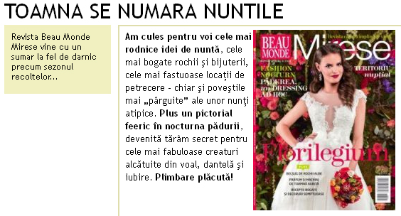 Promo pentru numarul 3 al revistei Beau Monde Mirese, 2014