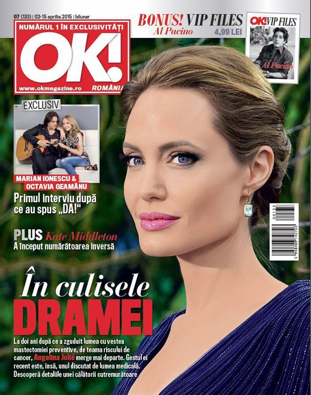 OK! Magazine ~~ Coperta: Angelina Jolie ~~ 2 Aprilie 2015 ~~ Pret: 5 lei