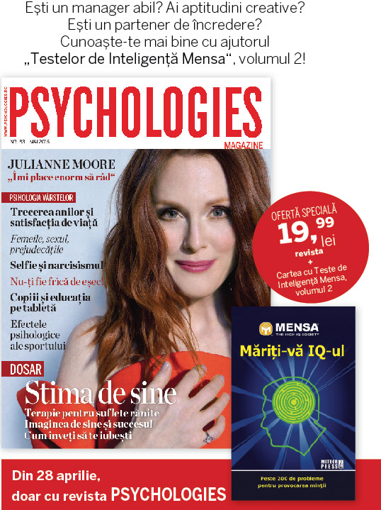 Promo pachet revista Psychologies Romania editia Mai 2015 si cartea Teste Mensa (volumul 2) ~~ Pret: 20 lei