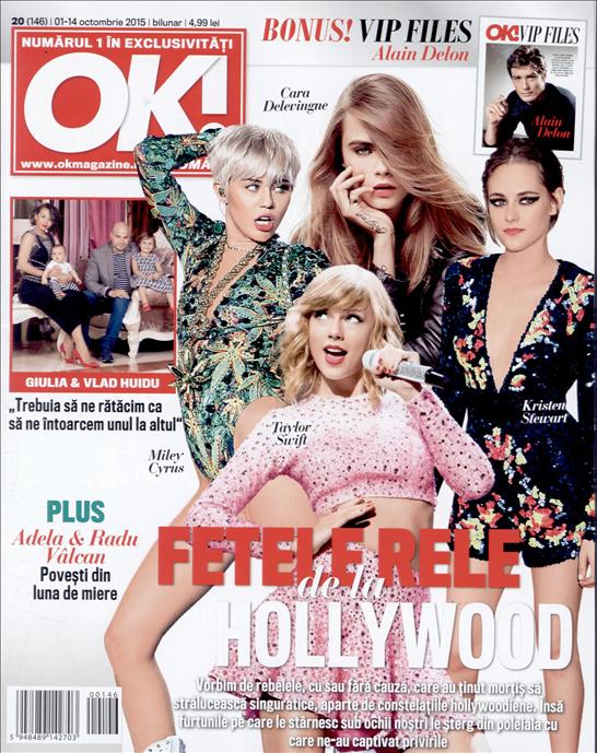 OK! Magazine Romania ~~ Fetele rele de la Hollywood ~~ VIP Files: Alain Delon ~~ 1 Octombrie 2015 ~~ Pret: 5 lei