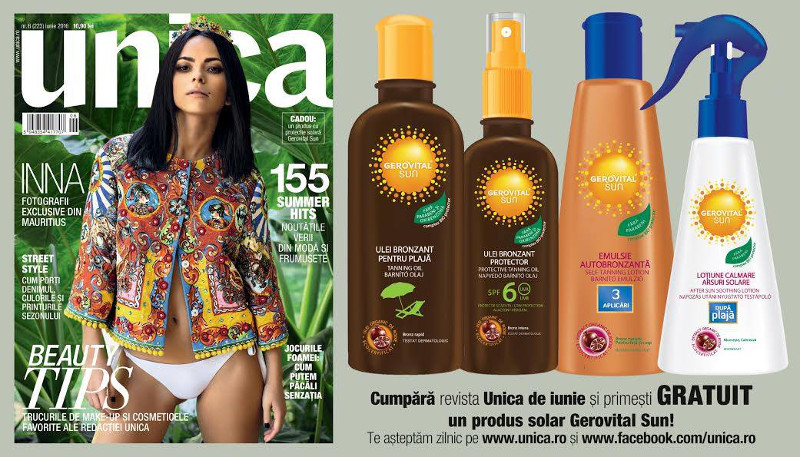 Promo pentru produsele Gerovital Sun inserate in revista UNICA, editia de Iunie 2016 ~~ Pret pachet: 11 lei