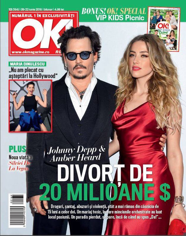 OK! Magazine Romania ~~ Coperta: Johnny Depp si Amber Heard ~~ OK! Special: VIP Kids Picnic ~~ 9 Iunie 2016 ~~ Pret: 5 lei