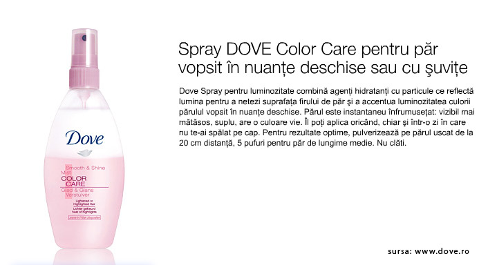 Dove Spray pentru luminozitatea parului vopsit mai deschis :: Cadoul Elle :: August 2009