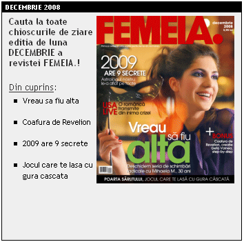 Coperta revistei Femeia., Decembrie 2008