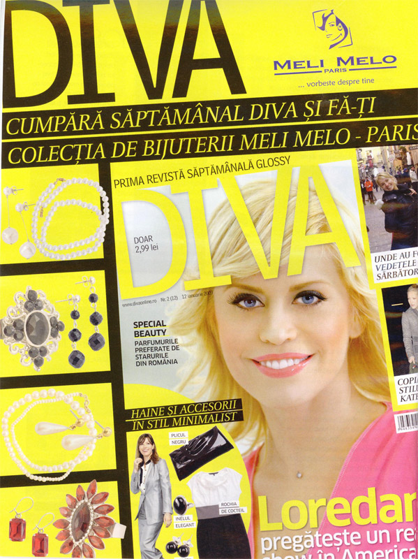 Colectia de bijuterii Meli Melo Paris ce este cadou in revista Diva, incepand cu numarul din 26 Ianuarie 2009, 3 numere la rand.