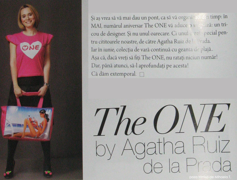 Promo The One pentru cadourile lunilor Mai si Iunie: Tricou roz The One by Agatha Ruiz de la Prada si Geanta de plaja cu imprimeu