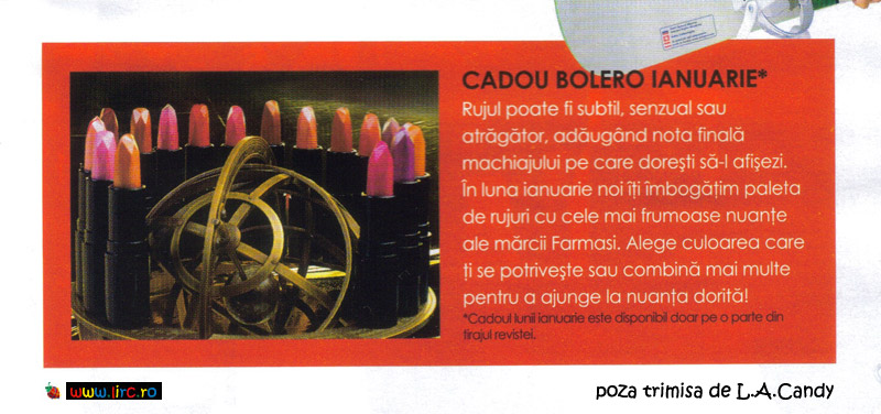 Promo Bolero pentru rujurile Farmasi, cadou in editia de Ianuarie 2010