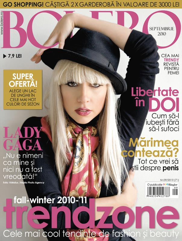 Bolero ~~ Cover girl: Lady Gaga ~~ Septembrie 2010