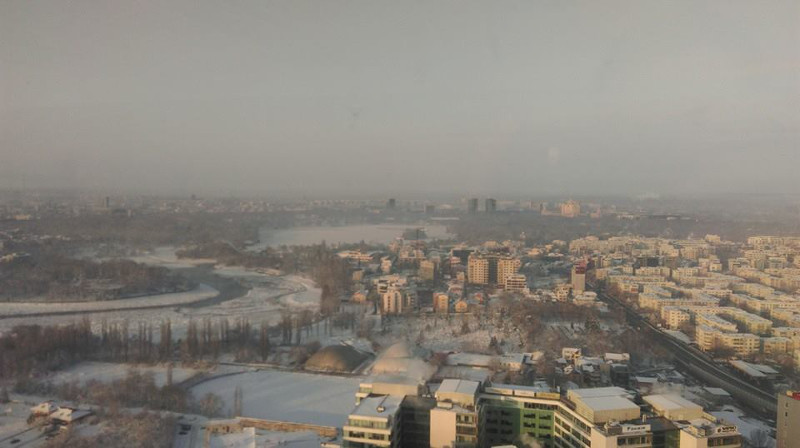 Privelistea de la etajul 34, Sky Tower Bucuresti. 23 Ianuarie 2016