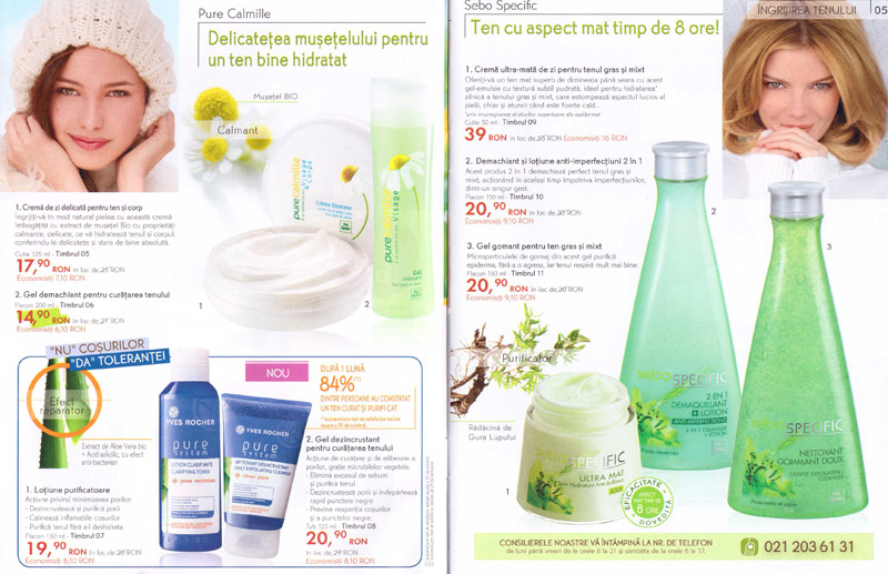 Brosura Yves Rocher: Naturalete, frumusete si Stralucire ~~ produse pentru ingrijirea tenului (paginile 4-5)